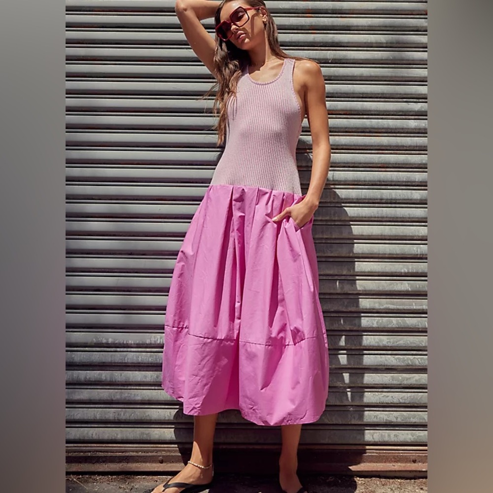 NWOT Free People Drops Of Venus Midi Pink Dress Sz L Anthropologie
